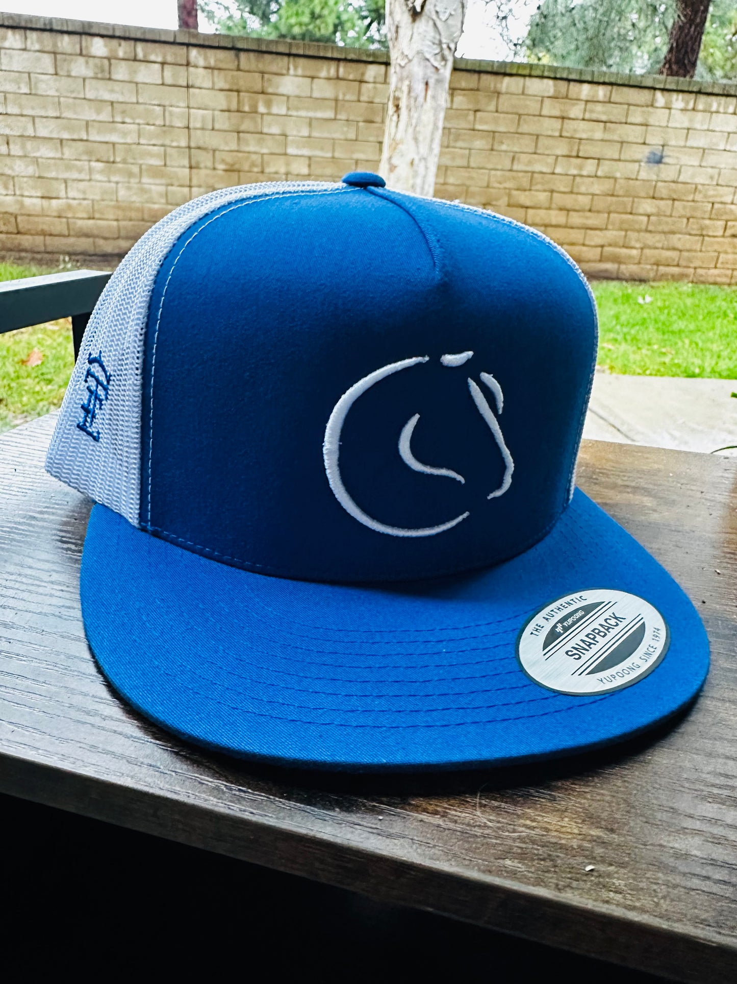 White and Blue Equestrian Hat